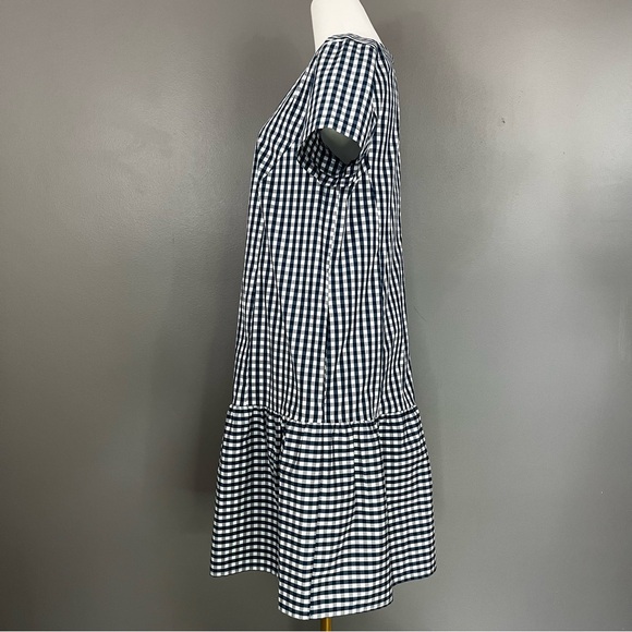 Universal Standard J. Crew Blue White Gingham Check Drop Waist Dress Size Medium - Picture 2 of 10